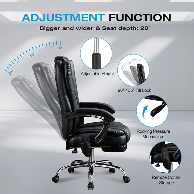 BOSMILLER 500lbs Big and Tall Office Chair, 6-Points Massage Office Chair, Executive Heated Desk Chair with Adjustable Footrest, Reclining High Back for Home Office