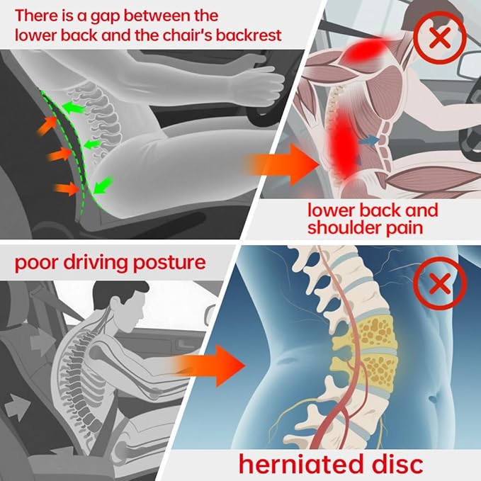 Lumbar Pillow for car, Back Cushion for Driving, Back Support, Lumbar Support, Improve Driving Comfort, Faux Leather, Sturdy and Durable, Non-deformable, Long Lasting Use 1P