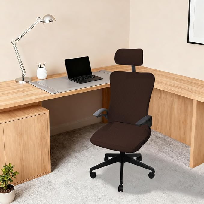Ergonomic Office Chair Covers Set with Headrest Cover Stretch Desk Computer Chair and Headrest Slipcovers Washable Protector Slipcovers for Swivel Computer Chair 2 Pieces Tan