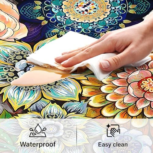 Boho Floral Kitchen Runner Rugs Mats for Floor 2 Piece Memory Foam Padded Long Kitchen Mats Anti Fatigue Cushioned Comfort Standing Mat, 17.3x28+17.3x59 Inch