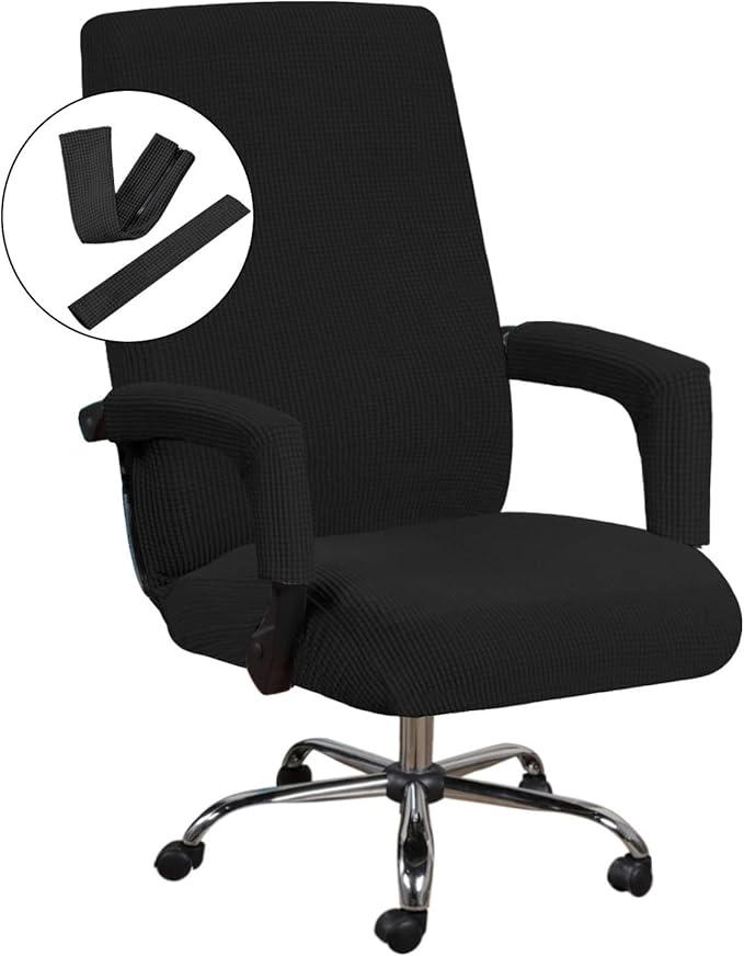 H.VERSAILTEX Home Office Chair Covers Stretchable Computer Desk Chair Covers Mid - High Back Universal Executive Boss Gaming Seat Cover Removable Machine Washable，Non Slip Thick Jacquard, Black- Large
