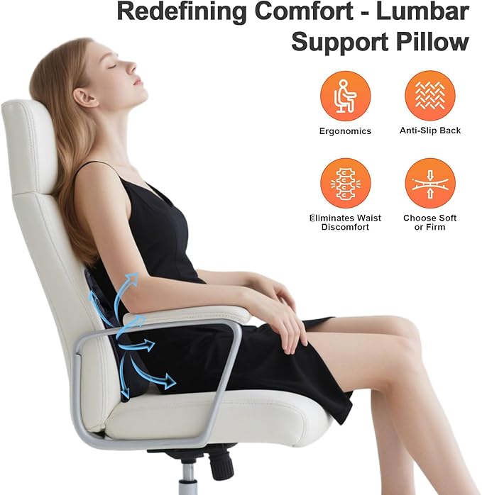 Lumbar Pillow with Air Pump, Travel Inflatable Pillow for Lumbar and Lower Back Pain Relief, Essential Lumbar Support Pillow for Airplane Travel, Car, Office Chair (Black)