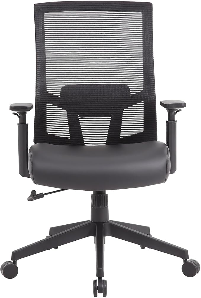 Boss Office Products Mesh Back Vinyl Task Chair with Synchro-Tilt in Black