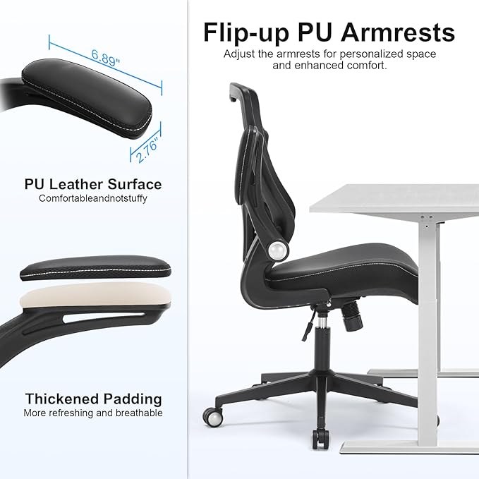 Office Chair, Ergonomic Desk Chair with Adjustable Lumbar Support, Breathable Mesh Computer Chair with Flip-up Armrests, 350lbs Comfy Swivel Task Chairs for Home Office, Black