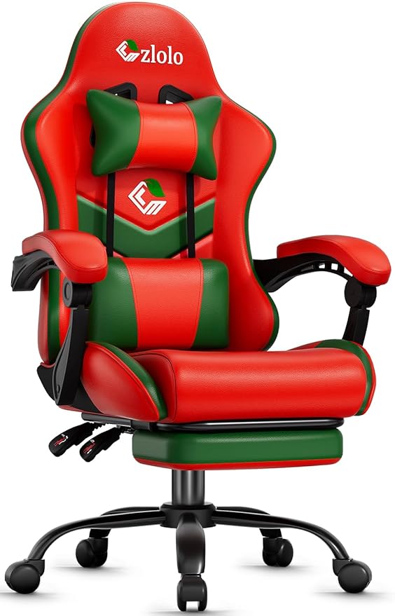 Czlolo Gaming Chair, Lumbar Support Massage Computer Chair, High Back Gamer Chair, with Footrest and Headrest, Lumbar Pillow, Recline, Wide Seat, Gaming Chairs for Christmas/Birthday Gifts, Red