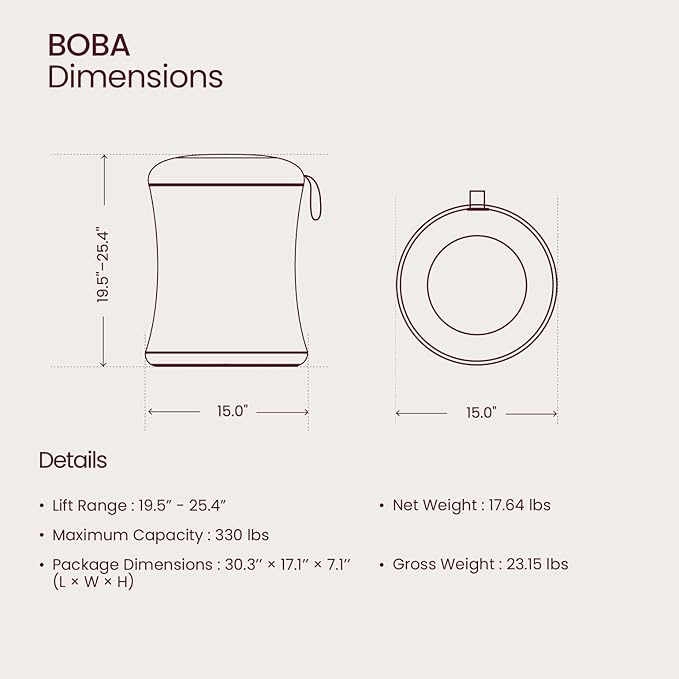 TopJob Boba Chair Stylish Active Wobble Stool, ADHD Chair, Improves Posture and Focus, Ergonomic with Height Adjustable Stool for Adults Children for Home Office, Study Room (Urban Fog)