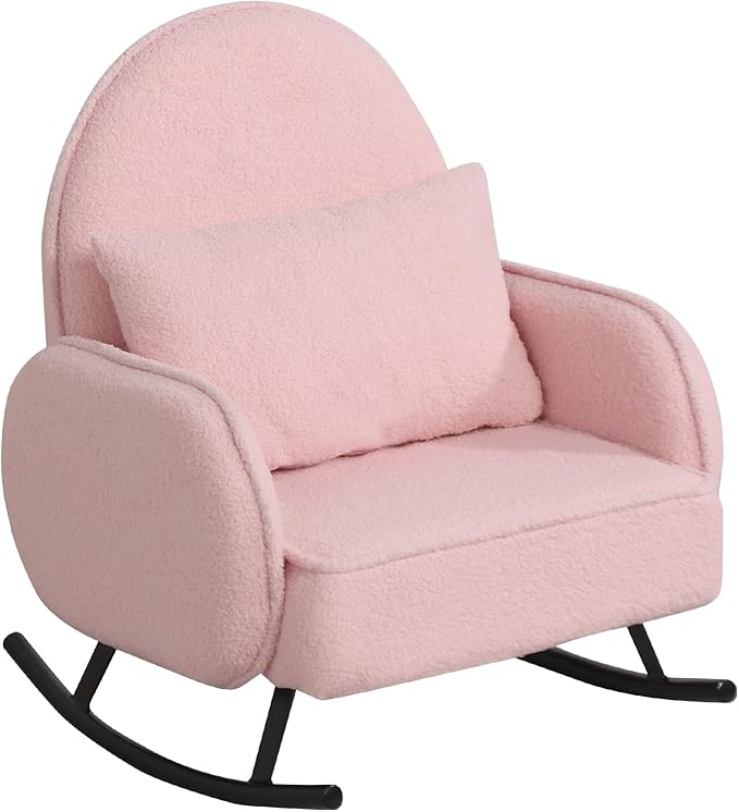 Baby Rocking Chair,Toddler Chair,Kids Chair,Kids Sofa, Shaky Metal Foot and Sherpa Fabric,Toddler Rocking Armchair for Boys and Girls Rest (Pink)