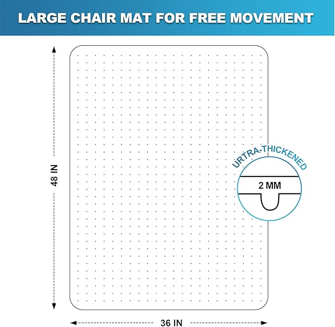 Thickened Chair Mat for Carpet - 47”X 35.5” Heavy Duty Office Chair Mat for Low-Pile Carpeted Floors. Carpet Protector for Office Computer Desk Chair. Easy Rolling, Clear