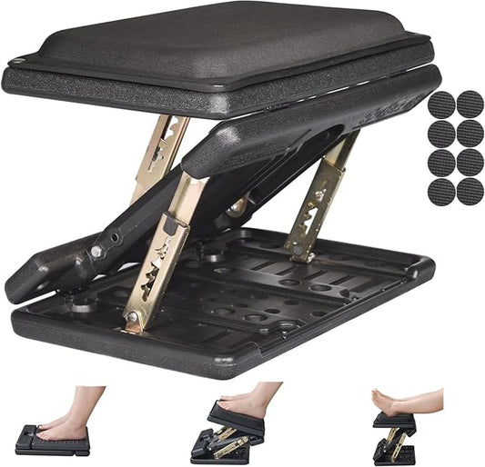 Adjustable Footrest with Removable Foam Cushion, Under Desk Footrest with Massage Beads for Car, Home, Office Stool, 4-Level Height for Improved Posture Back&Hip Pain Relief(Black Plus)