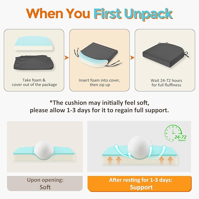 downluxe Chair Cushions for Dining Chairs, Memory Foam Linen Kitchen Chair Pads with Ties, Waterproof, Stain-Resistant and Washable Cover, 17" x 16" x 2.5", Dark Grey, 4 Pack