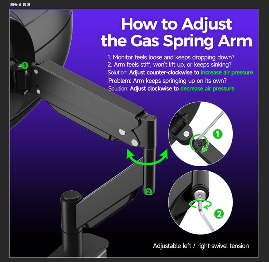 Suptek Single Monitor Arm for 27–49 Inch Ultrawide Large Screen Monitors, Gas Spring Desk Mount with Tilt Swivel, VESA 75/100, Supports 48.5 lbs, Clamp & Grommet, MD71PRO