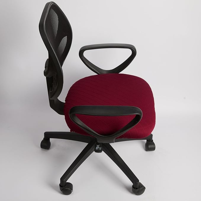 Melaluxe Stretch Jacquard Office Chair Cover, Removable Washable Desk Chair Cover Rotating Chair Seat Slipcover, Wine Red