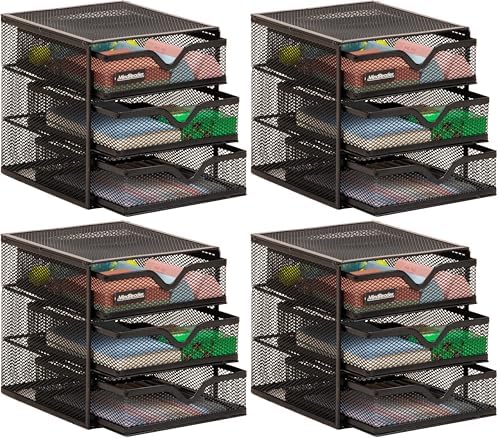 Mind Reader Desktop Accessory Storage, Desk Supplies, Organizer, Office, Metal Mesh, 6.25" L x 6.5" W x 6.5" H, Black (Pack of 4)