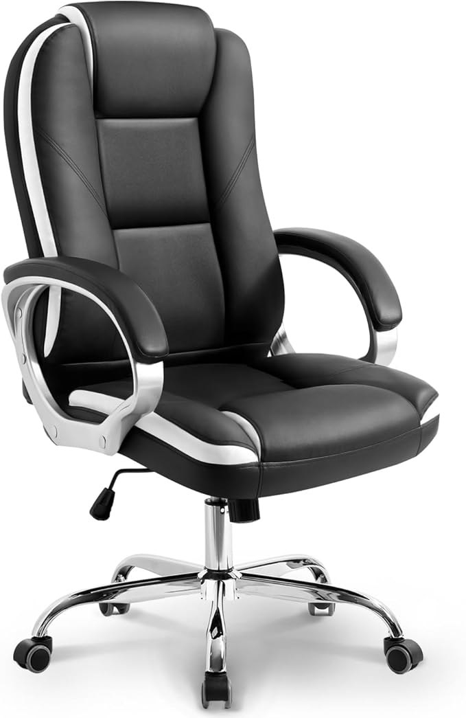 NEO CHAIR Office Desk Ergonomic Gaming Computer Chair High Back Adjustable PU Leather with Lumbar Support, Swivel Rolling Wheels, Executive Managerial Task Chair (Black)