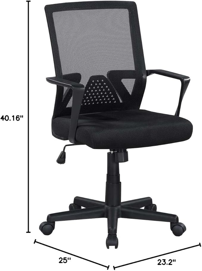 Mesh Office Chair - Breathable Mid-Back Desk Chair with Lumbar Support, Comfy High-Density Foam Seat, Modern Minimalist Style