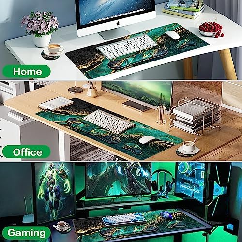 Mouse Pad Green, Desk Mat, Large Gaming Mouse Pad with Wrist Rest 4in1 XXL