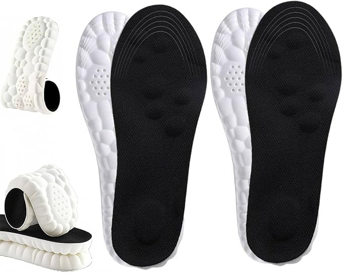 4D Cloud Insoles for Men Women, Breathable Memory Foam Cloud Massage Insoles, Enhanced Arch Support & Cushioned Comfort,Relief Foot Pain,Fits All Shoe Types(2 Pairs-Black, Men 11-12/Women 13-14) 1.12