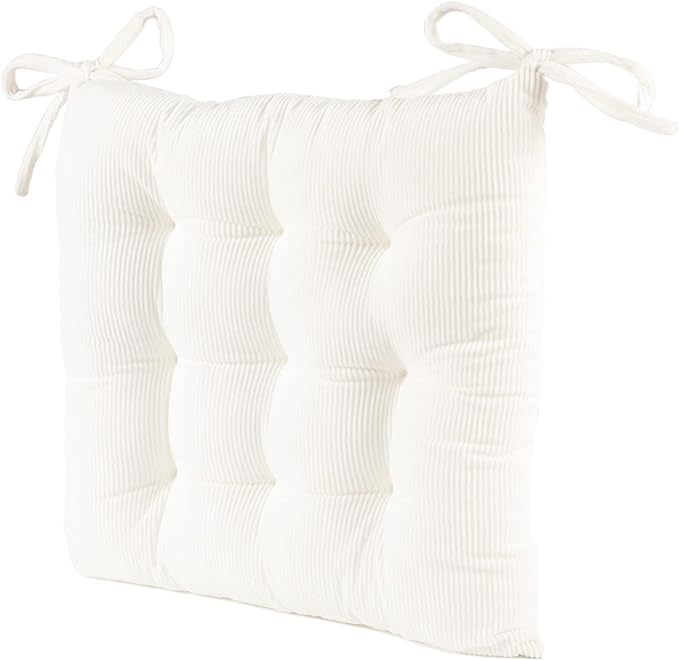 HLOVME Corduroy Chair Cushion with Ties Ultra Soft Warm Floor Cushion for Kids Reading Nook Comfortable Square Seat Cushion for Adult 15.7”x15.7” Set of 2, White