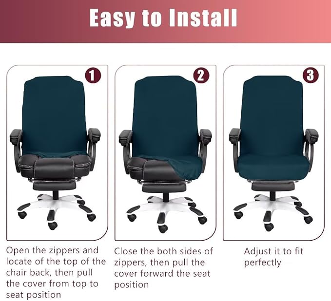 SARAFLORA Office Chair Cover, Stretchable Desk Cover Removable Computer for with Zipper Universal Spandex Rotating Anti-dust Slipcover,Sapphire, Large | 2PCS (BGYT-L2-Sapphire)