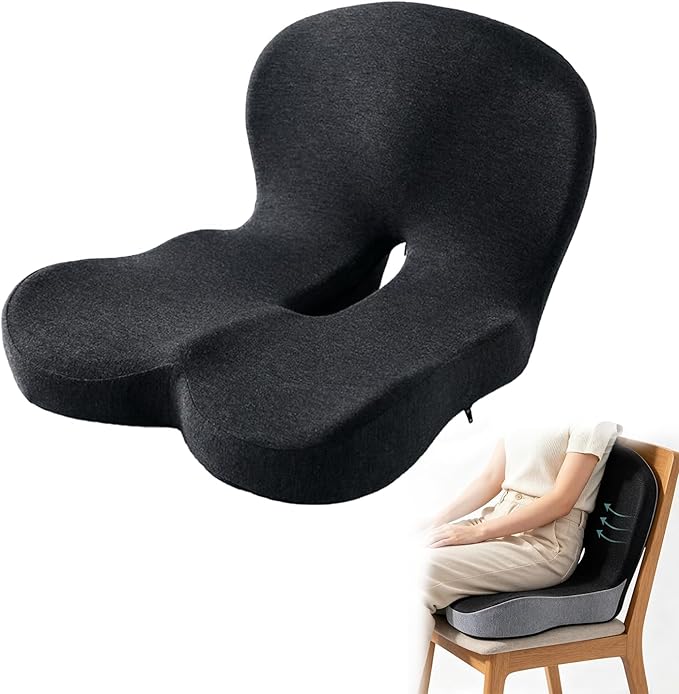 Orthopedic Cushion, Memory Foam Seat Cushion for Pressure Relief, Tailbone & Hip Support, Non-Slip Ergonomic Cushion for Long Sitting, Office Car Gaming Chair(Black)
