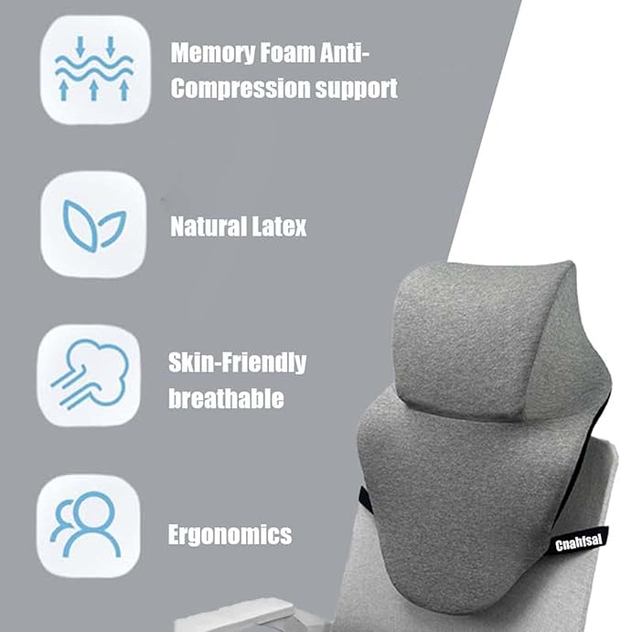 Neck Support for Office Chair，Memory Foam Neck Support Enlarge Head Rest for Office Chair，Washable Cover with Fixed Strap Suitable for Most Office Chairs Without Headrests