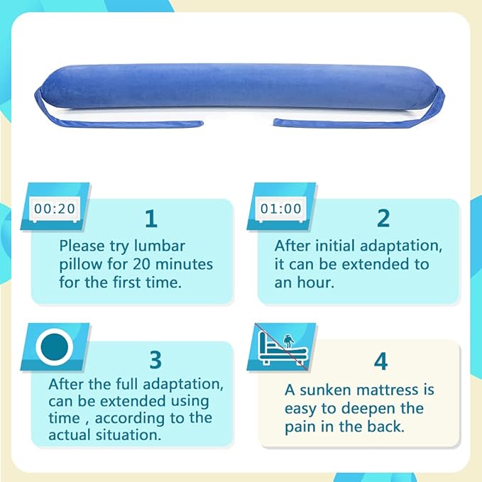 Lumbar Roll Pillow for Sciatica Nerve Pain Sleeping Lower Back Support Scoliosis Waist Pillow for Side Sleeper in Bed & Office Chair Adjustable Straps Lumbar Foam Positioning Pillow (L Size)