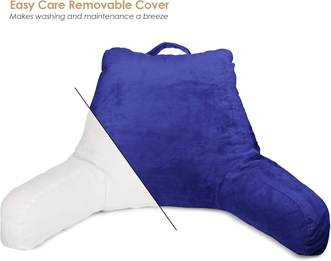 Clara Clark Reading Pillow for Kids & Teens with Shredded Memory Foam, Backrest Pillows for Reading, Watching, and Gaming Use on Couch, Bed, or Floor, Adjustable Support with Washable Cover Royal Blue