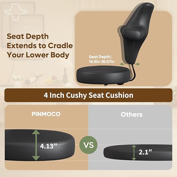 Pinmoco Ergonomic Cross Legged Office Chair Extra Wide for ADHD and Meditation, Kneeling Chair with 360° Swivel Wheels and Reversible Seating, Adjustable Height and Seat Deapth, PU Leather, Black