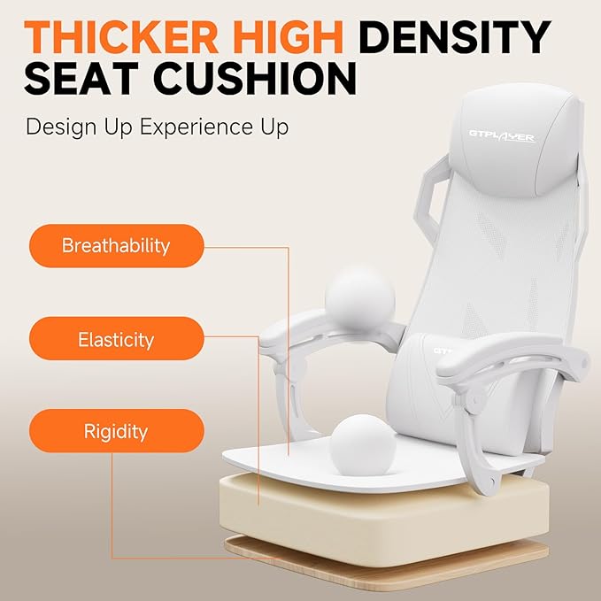 GTPLAYER Computer Chair with Adjustable Footrest, Ergonomic Gaming Chair with Headrest and Lumbar Support, Breathable Mesh Office Chair for Adults, High Back Reclining Desk Chair for Gaming and Office