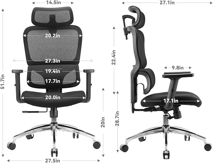 SIHOO Ergonomic Office Chair, Desk Chair with Armrests, Computer Chair with Dual Back Design and Adaptive Dynamic Lumbar Support, Dark Black