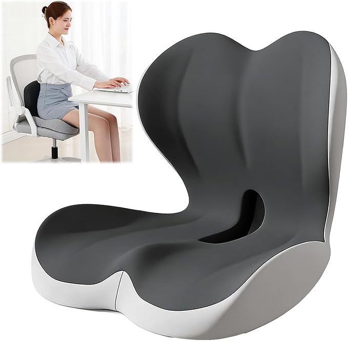 Orthopedic Cushion, Seat Cushion for Office Chair and Car, Ergonomic Memory Foam L Shaped Integrated Seat Cushions, Lumbar Support Tailbone Pain Relief for Office Chair Car (C-Black Grey)