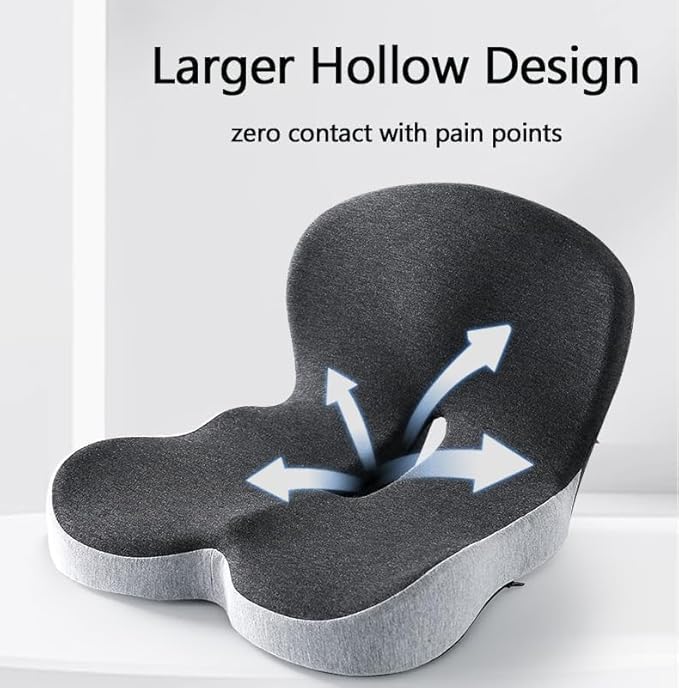 Orthopedic Cushion, Seat Cushion for Office Chair and Car, Ergonomic Memory Foam L Shaped Integrated Seat Cushions, Lumbar Support Tailbone Pain Relief for Office Chair Car (A-Black Grey)