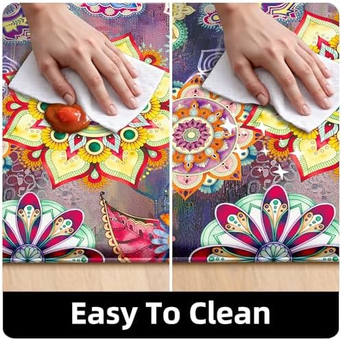 Boho Red Floral Kitchen Rugs Mats for Floor 2 Piece Memory Foam Padded Kitchen Mats Anti Fatigue Non Slip Cushioned Comfort Standing Mat, 17.3x28+17.3x47 Inch