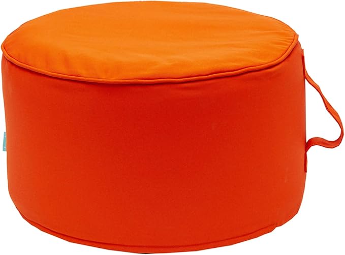 QILLOWAY Inflatable Outdoor Ottoman for Patio, Waterproof Round Pouf, Inflatable Foot Rest, Outdoor Footstool for Poolside, Garden，Camping,Orange