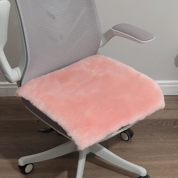 LLB Sheepskin Shearling Chair Cushions and Dining Room Chair Pads - Seat Cushions for Office, Computer and Living Room 19x19 Inch (Pack of 1), Light Pink