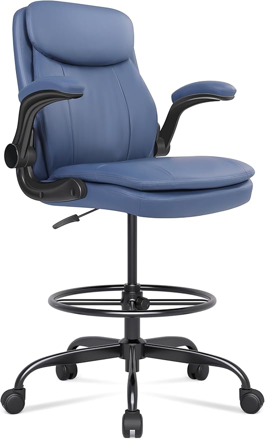 Misolant Leather Drafting Chair, Tall Office Chair for Standing Desk, High Executive Office Chair with Adjustable Height and Flip-up Armrest for Counter Height Desk