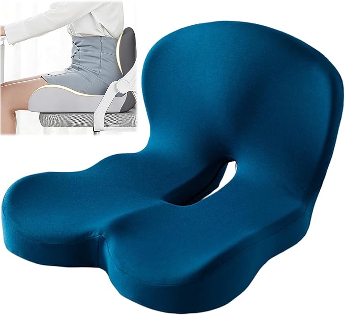 Orthopedic Cushion, Seat Cushion for Office Chair and Car, Ergonomic Memory Foam L-Shaped Integrated Seat Cushions, Lumbar Support & Tailbone Pain Relief for Office Chair Car Wheelchair (B-Blue)