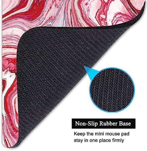 Small Mouse Pad, Mini Mouse Pad 6 X 8 Inch with Non-Slip Rubber Base for Keyboard Tray Laptops Wireless Mouse Home Office Travel, Washable & Portable (Red Mixed Marble)