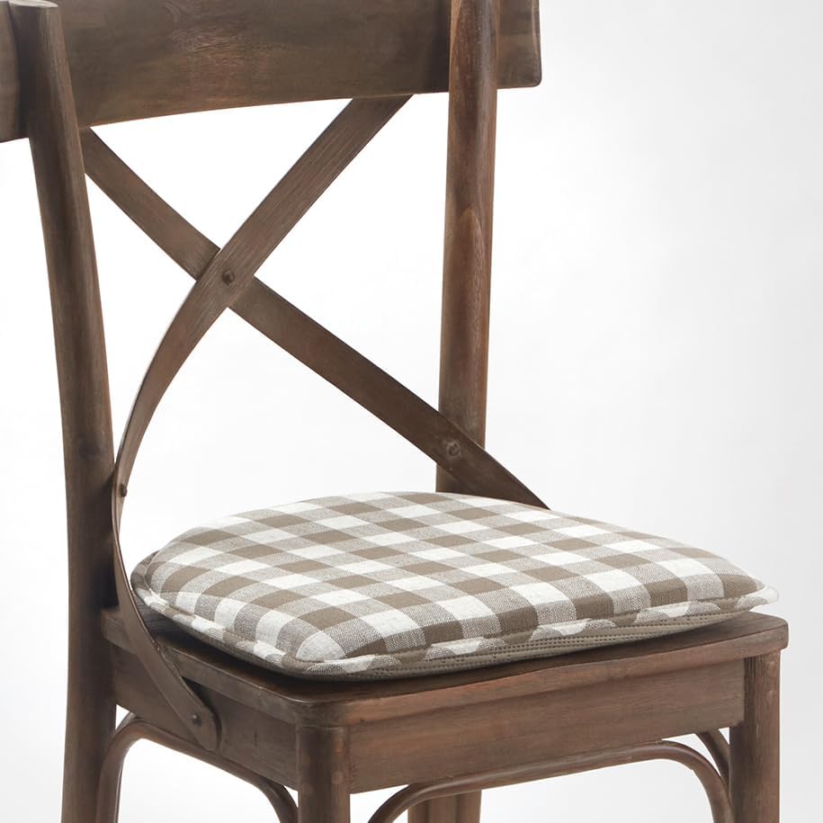 Klear Vu The Gripper Non-Slip Linen Check Dining Kitchen Chair Pads, 16" x 15", Set of 6, Liza Check Taupe