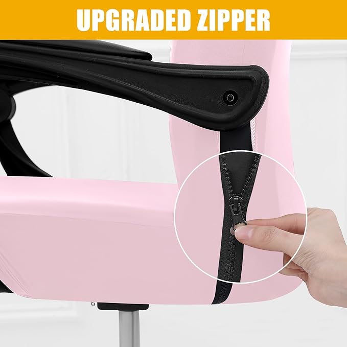 Smiry Stretch Printed Office Computer Chair Covers, Universal Desk Rotating Chair Slipcovers Removable Washable, Soft Fit Anti-Dust Spandex Protector Cover with Zipper, Pink