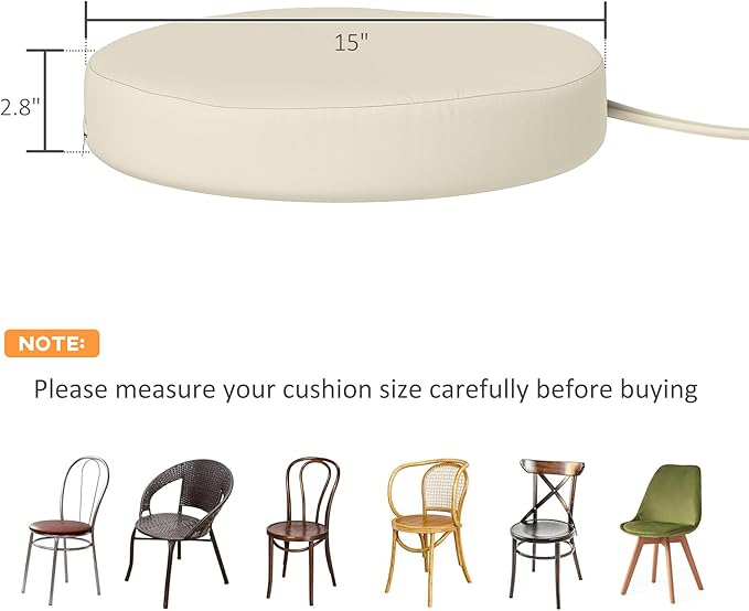 Outsunny Outdoor Bistro Chair Cushions Set of 4 with Machine Washable Cover, 15" x 15" x 3" Thick Round Seat Cushions for Patio Furniture with Ties, Chair Pads for Dining Chairs, Cream White