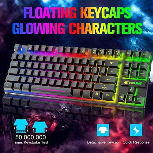 Wireless Membrane Gaming Keyboard and Mouse Set with 87Key Tenkeyless-Black