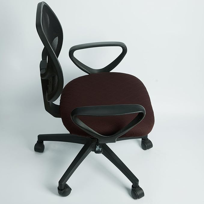 Melaluxe Stretch Jacquard Office Chair Cover, Removable Washable Desk Chair Cover Rotating Chair Seat Slipcover, Coffee