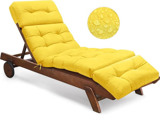 Waterproof Outdoor Chaise Lounge Chair Cushion 74.4 x 22 x 4.7 Inches Memory Foam Lounge Chair Cushions for Outdoor Furniture with Ties, Thickened Pool Chaise Lounge Chair Cushions, Yellow