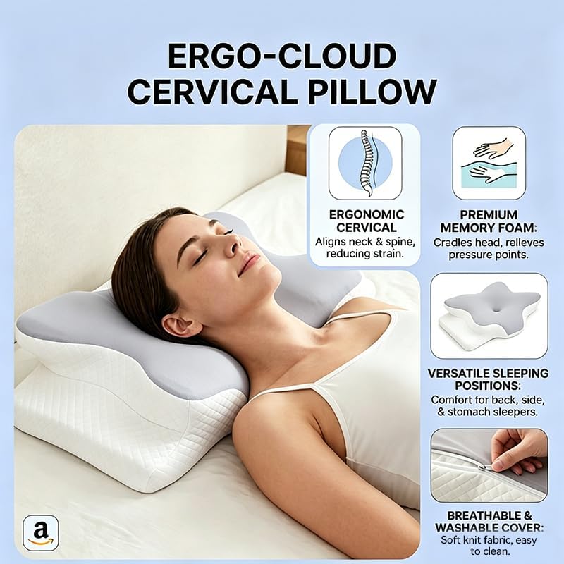 Cooling Neck Support Pillow, Adjustable Cervical Memory Foam for Pain Relief, Odorless Ergonomic Orthopedic Bed Pillows for Side Back Stomach Sleepers, Cozy Sleeping (Grey)