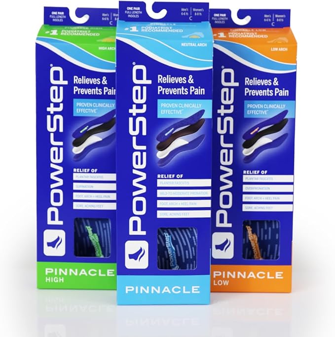 PowerStep Pinnacle Insoles, Orthotics for Plantar Fasciitis Relief, Made in USA Orthotic Insoles, Arch Support Inserts with Moderate Pronation, #1 Podiatrist Recommended (M 4-4.5, W 6-6.5)