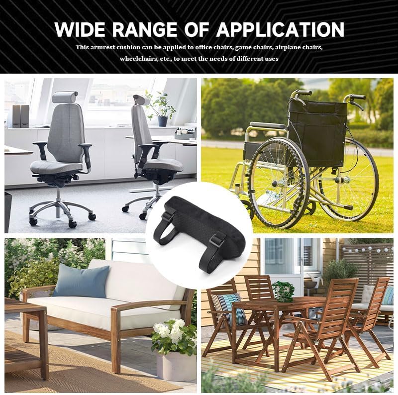 2Pcs Black Thickened Office Chair Armrest Pads to Relieve Forearm Pressure, Suitable for Office Chairs, Wheelchairs, Comfortable Gaming Chairs