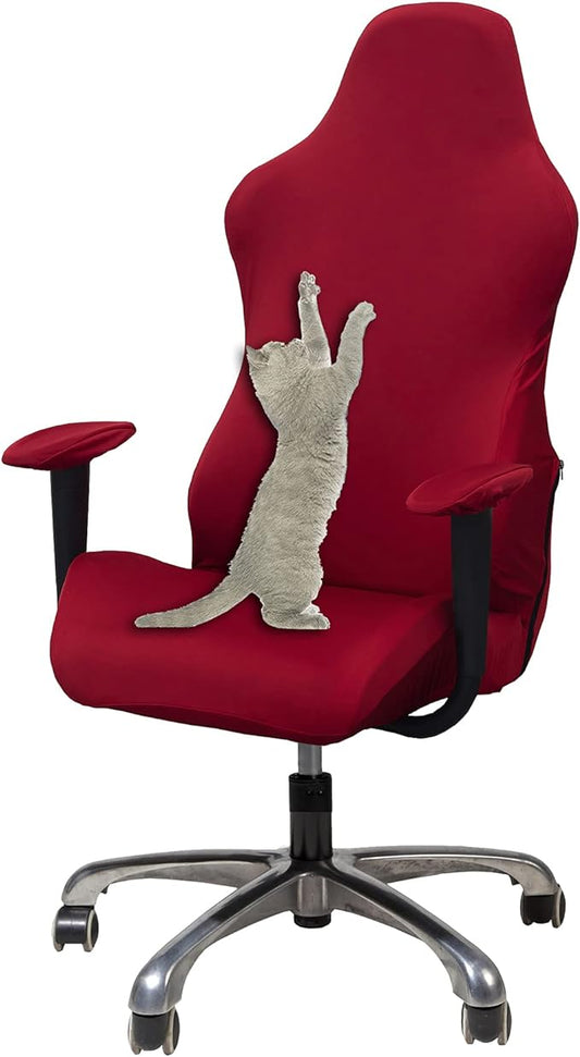 WOMACO Gaming Chair Slipcover Stretch Seat Chair Cover for Leather Computer Reclining Racing Ruffled Gamer Chair Protector (Red, One-Size)