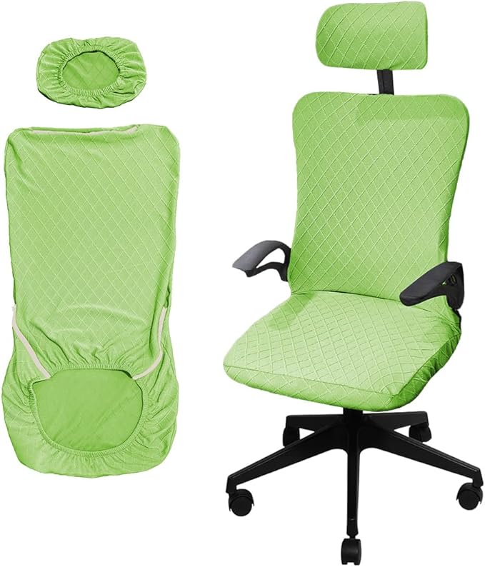 Ergonomic Office Chair Covers Set with Headrest Cover Stretch Desk Computer Chair and Headrest Slipcovers Washable Protector Slipcovers for Swivel Computer Chair 2 Pieces Lemon Green