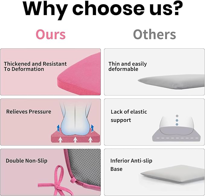 2'' Thick High-Density Foam Indoor Chair Cushions | Dining Chair Pads with Ties, Removable Washable Cover, Kitchen Chair Cushions 17"x16",Rose Red 2 Pack